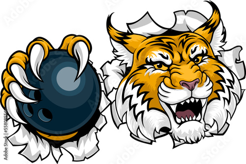 A wildcat or bobcat ten pin bowling ball animal sports team mascot
