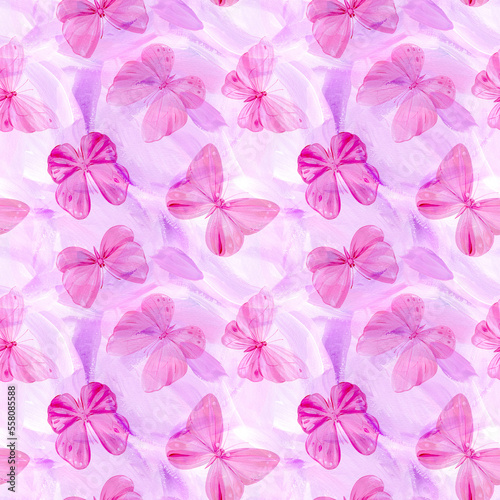Pink Butterfly. Abstract art. Acrylic painting, seamless pattern. graphic design wallpaper, paper or background.