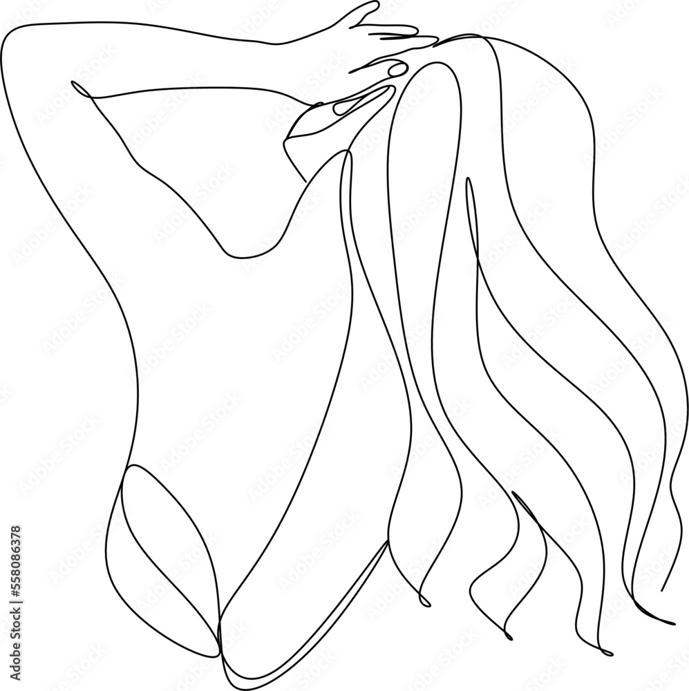 Female body line drawing. Female figure creative modern abstract line
