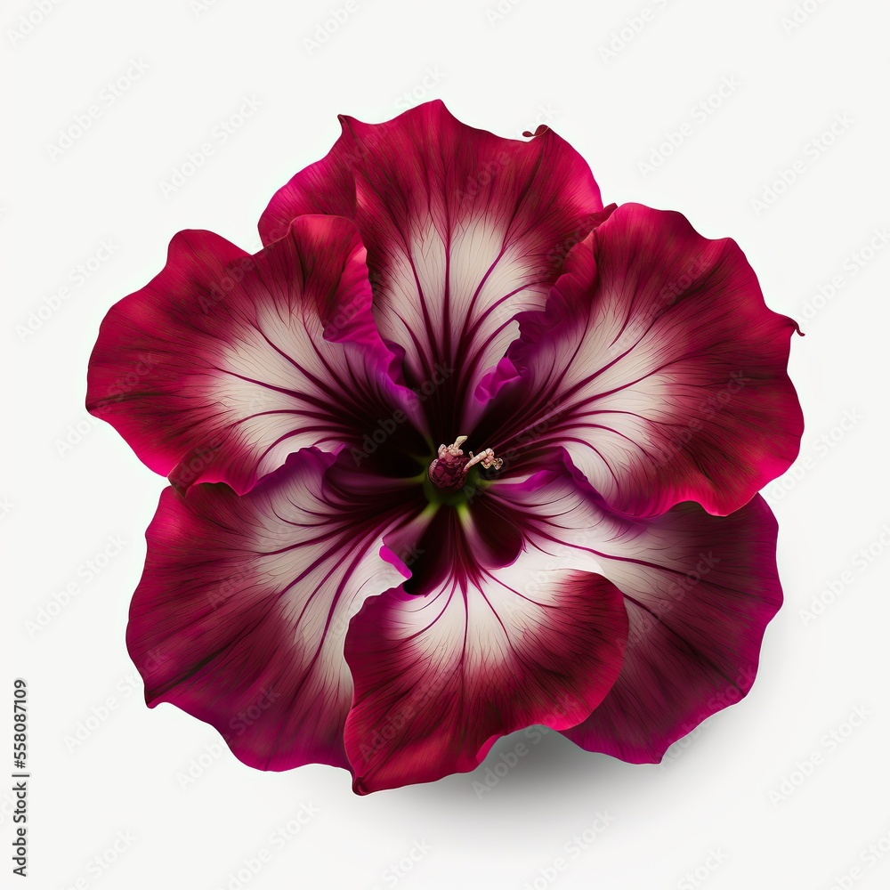 Hibiscus flower isolated on white background. Dark viva magenta color. Love and romance card. Generative ai. Hibiscus flower isolated on white background. Dark viva magenta color. Love and romance card. Generative ai.