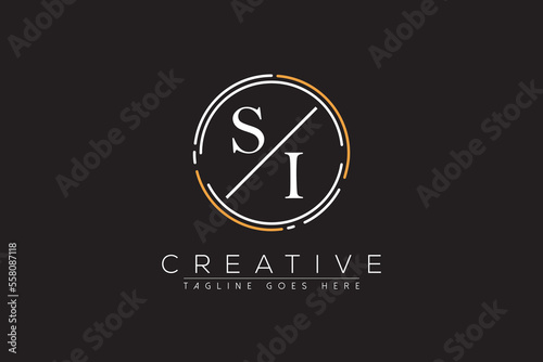 letter si elegant and luxury Initial with circle frame minimal monogram logo design vector template