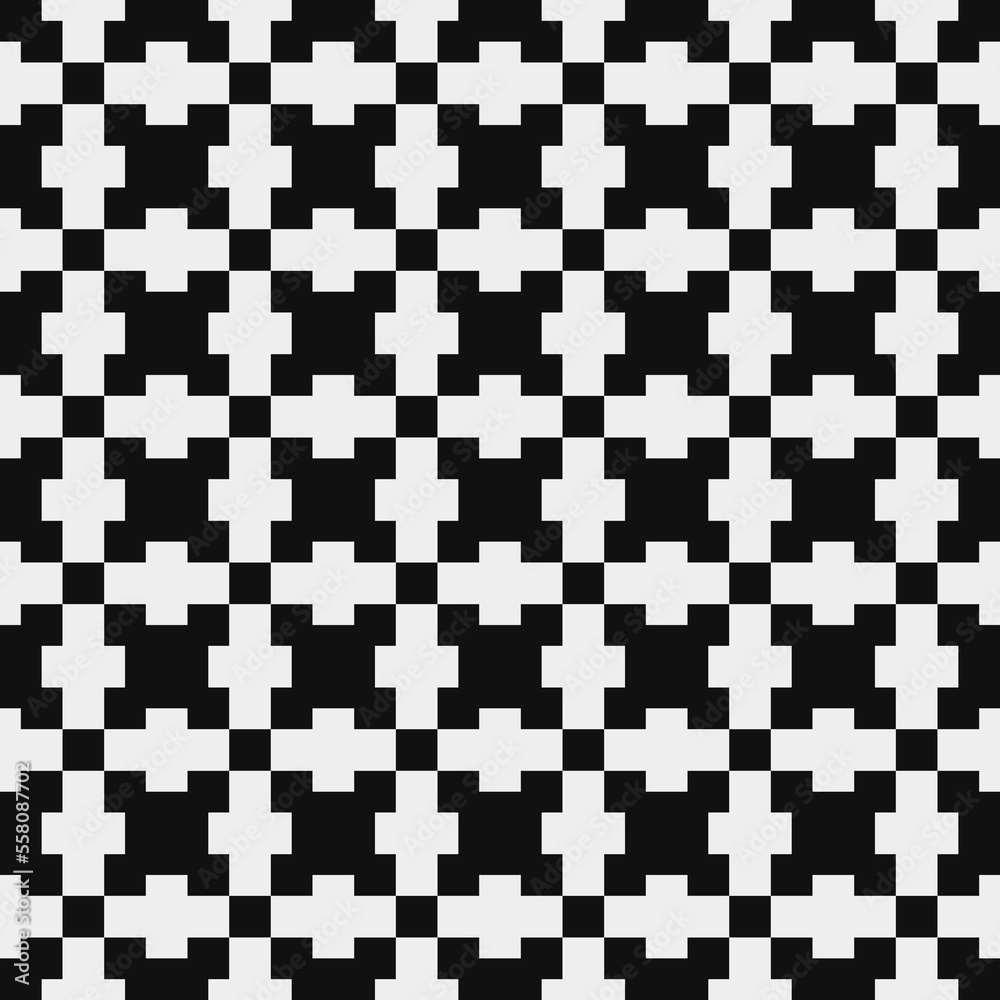 Abstract seamless fashion trend pattern fabric textures, black and white pattern, pixel art vector monochrome illustration. Design for web and mobile app.