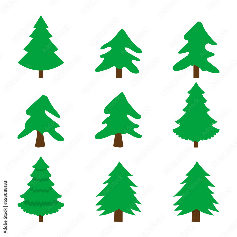 Christmas Tree. Illustration of Christmas Tree. Vector set of Christmas Tree and Glowing Star., pines for greeting card, invitation,banner, web. Christmas Tree Isolated on White Background. 