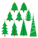 Christmas Tree. Illustration of Christmas Tree. Vector set of Christmas Tree and Glowing Star., pines for greeting card, invitation,banner, web. Christmas Tree Isolated on White Background.