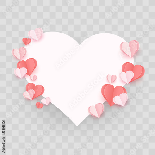 Paper flying hearts isolated on transparent background. Love symbol for Happy Women s  Mother s  Valentine s Day and birthday celebration. Vector illustration isolated on png.