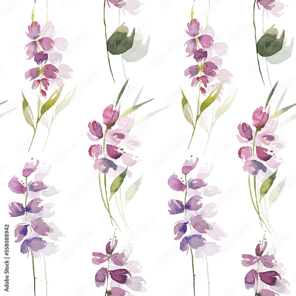 Delicate lilies, bells, pink flowers, shades of pink, seamless pattern, fabric, paper