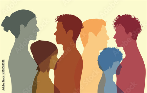 Women and men of diverse cultures. Friendship among multi-ethnic societies. People of diverse cultures. Equal rights and anti-racism. Vector Illustration