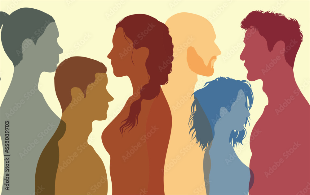 Organising, partnering, cooperating, forming friendships, and working together in a multicultural society or community. Group of people of different culture. Vector Illustration