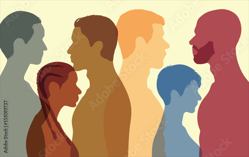 Nationality-mixed group of citizens. The community is multi-ethnic and multicultural. Various cultures represented in the crowd. Vector Illustration