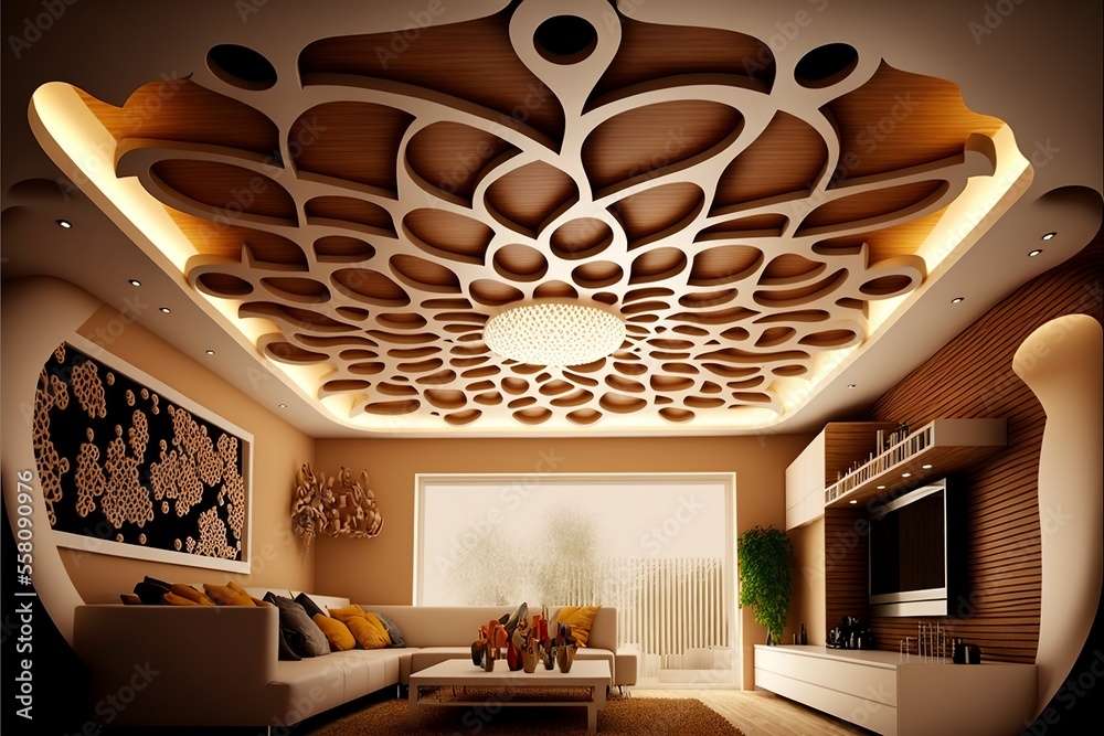 False ceiling made of plasterboard, in a sophisticated and stylish