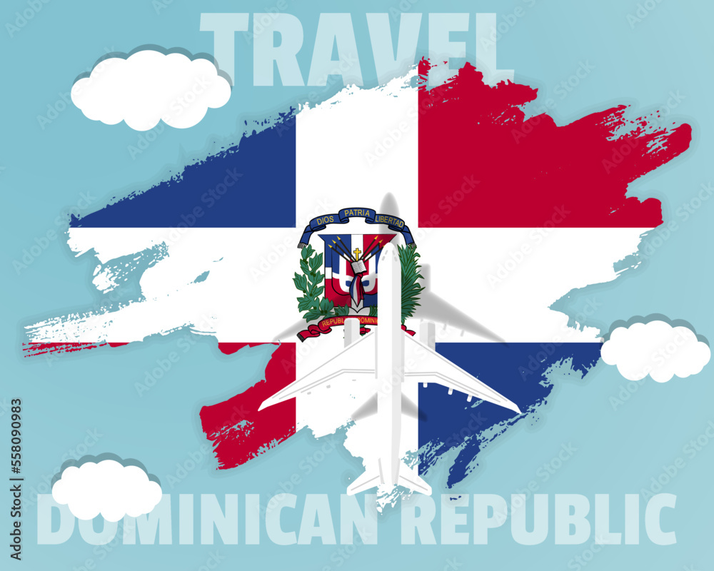 Traveling to Dominican Republic, top view passenger plane on Dominican