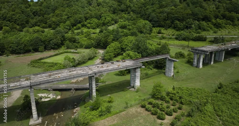 Cows on decaying unfinished concrete bridge in georgian countryside. Cows on decaying unfinished concrete bridge in georgian countryside.