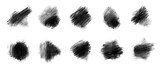Set of black abstract paint brush smudges, gradient texture, layered, isolated graphic design element made with brushstroke, hand drawn art for backgrounds, frame, watercolor paint, monochrome