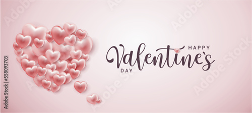 Valentine heart flying on pimk background. Vector love postcard for Valentine's Day greeting card design.