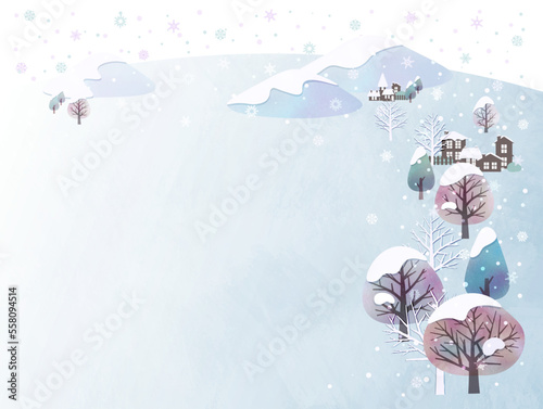 雪が降る冬の風景イラスト