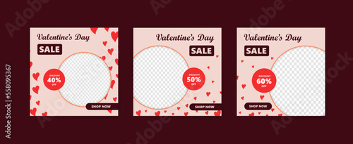 Valentine's day promotion discount sale. Social media post template for valentines day.
