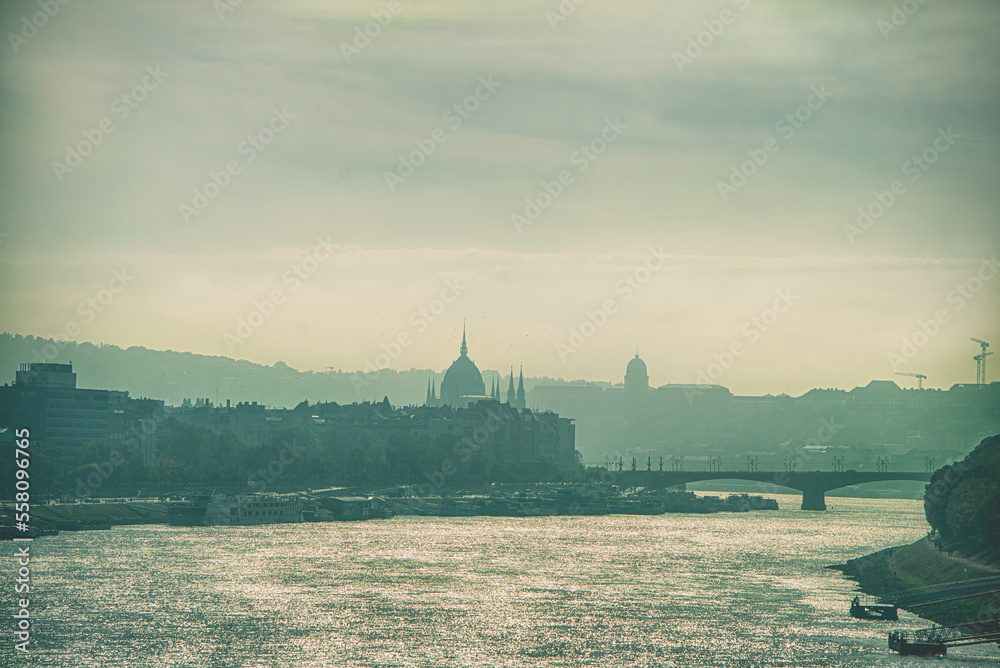 Fototapeta premium View of the city. Budapest, bridges, and the river. 