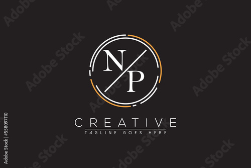 letter np elegant and luxury Initial with circle frame minimal monogram logo design vector template