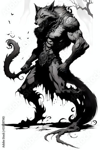 Fotografie, Obraz A fantasy board game card/colouring book page: Werewolf