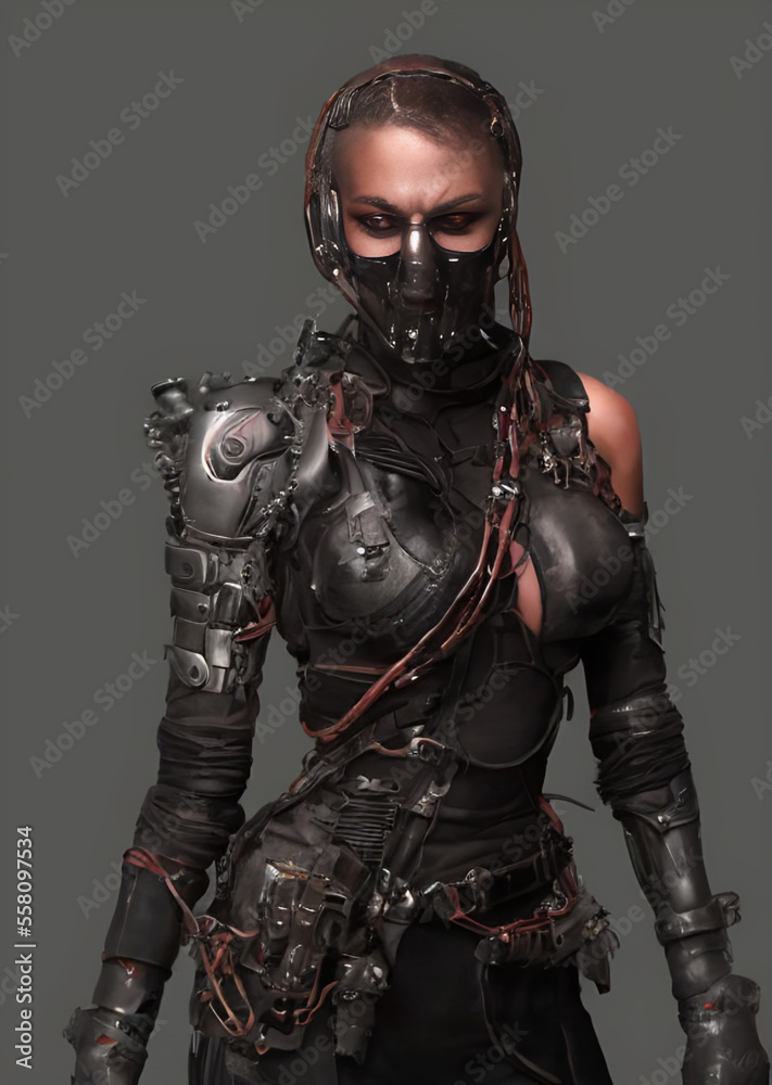 Naklejka premium Generative AI - Futuristic Female Fighter Pilot Cyborg