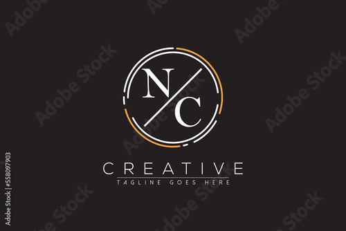 letter nc elegant and luxury Initial with circle frame minimal monogram logo design vector template