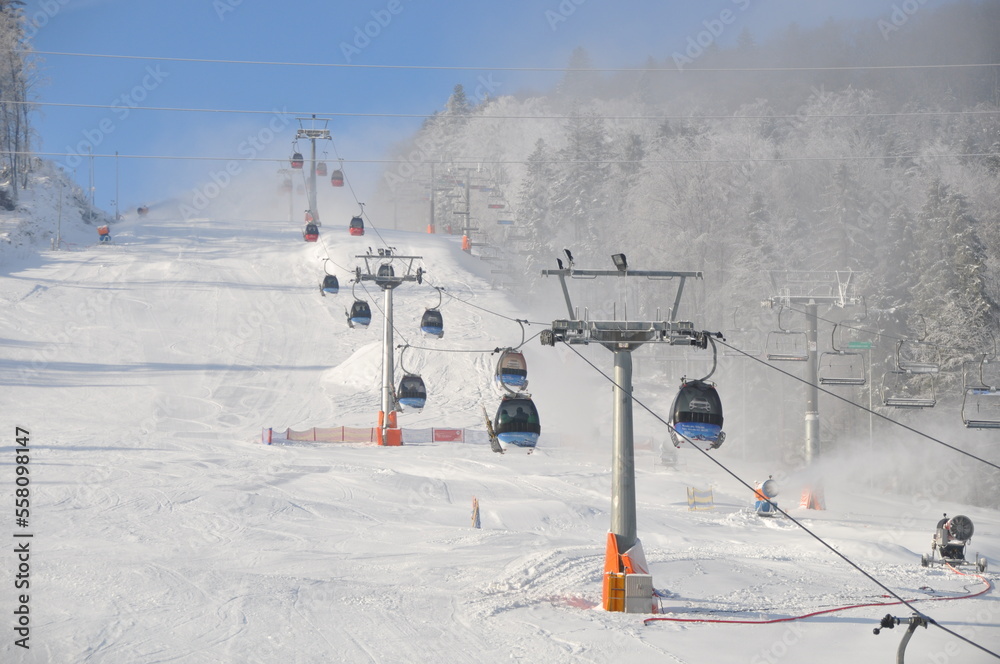 Obraz premium stok, wyciąg narciarski, Jaworzyna Krynicka, zima, śnieg, narciarskie, góra, niebo, przeziębienie, narciarstwo, sport, krajobraz, 