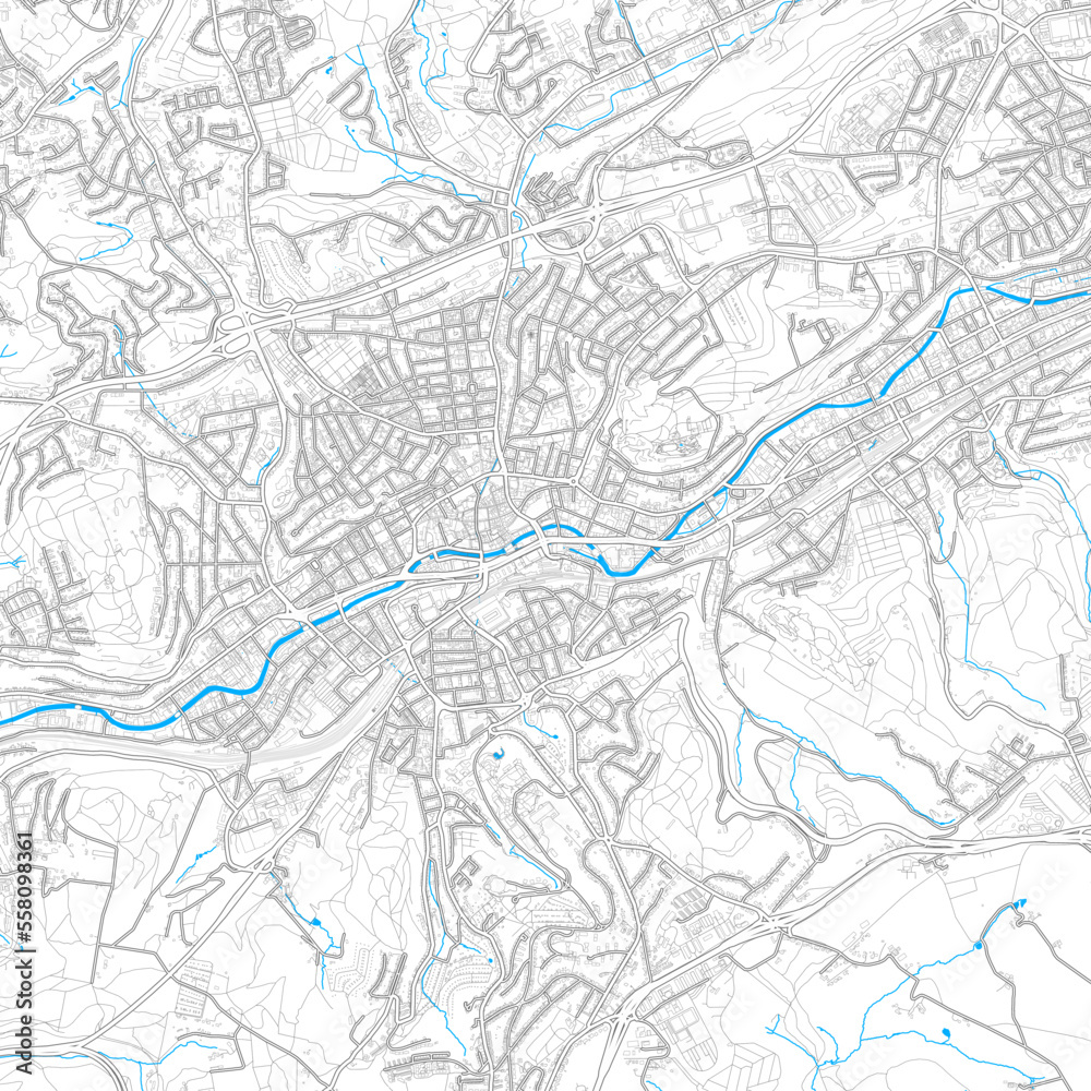 Wuppertal, Germany high resolution vector map