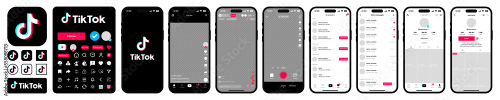 Tik Tok mockup. Set tik tok screen social media and social network ...