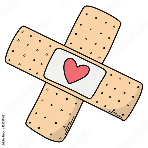 Hand drawn isolated Valentine's day PNG element of bandage with heart for posters, prints, cards, stickers, clip art, icons, scrapbooking, etc. 