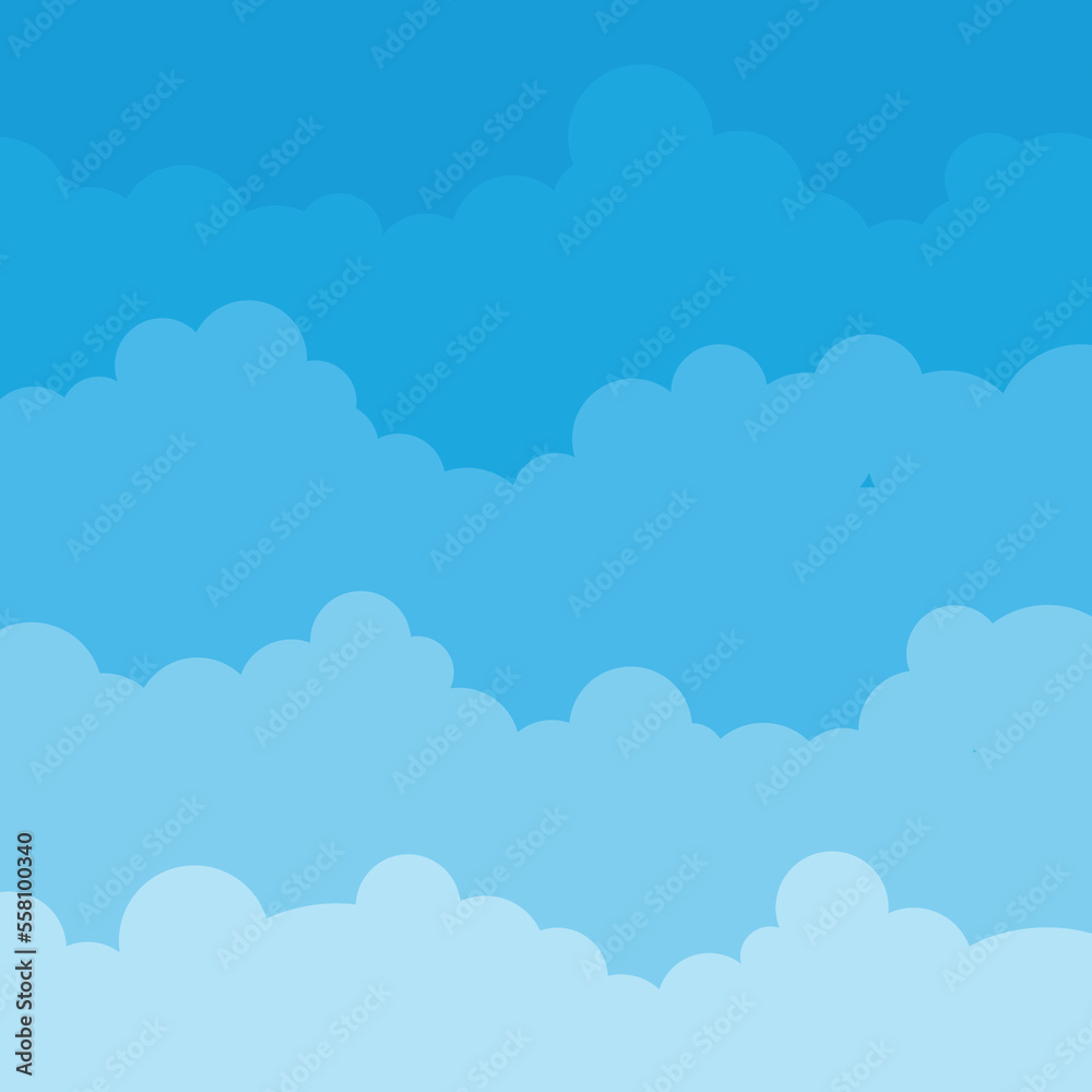 Clouds on blue sky background. Vector illustration in flat style. EPS 10.