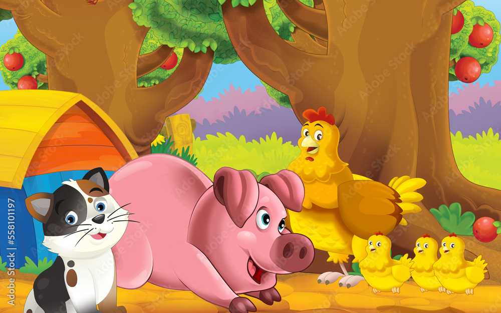 Naklejka premium cartoon cat on the farm in garden illustration