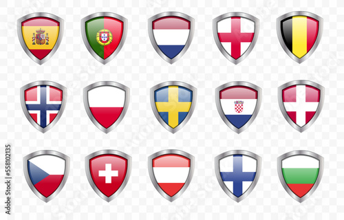 Free Download Vector flag in Metal shield frame silver steel metallic 3D icons sign design - GFXLoad