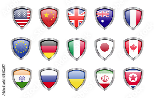 Free Download flag in Metal shield frame silver steel metallic 3D icons sign design - GFXLoad