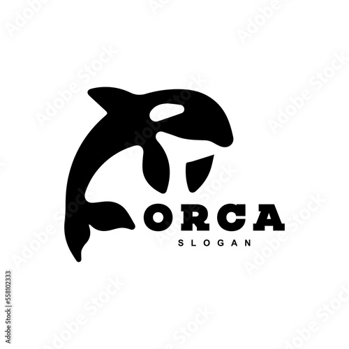 Jumping orca whale black and white logo vector