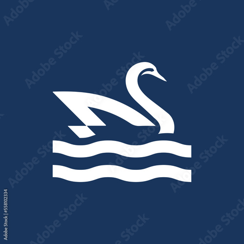 luxury premium swan with water wave logo template 