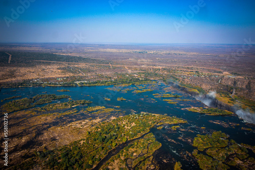Obraz na płótnie Magnificent aerial image of Zambezi river Zambia and Zimbabwe w salonie