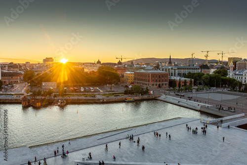 Beautiful sunset over Oslo from the Opera House photo