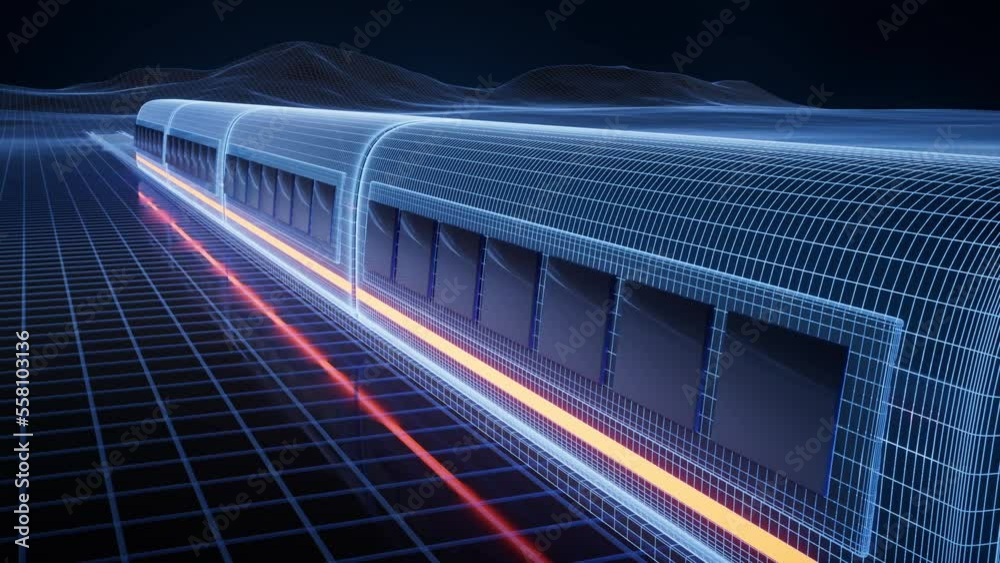 Digital high speed railway bullet train, 3d rendering.