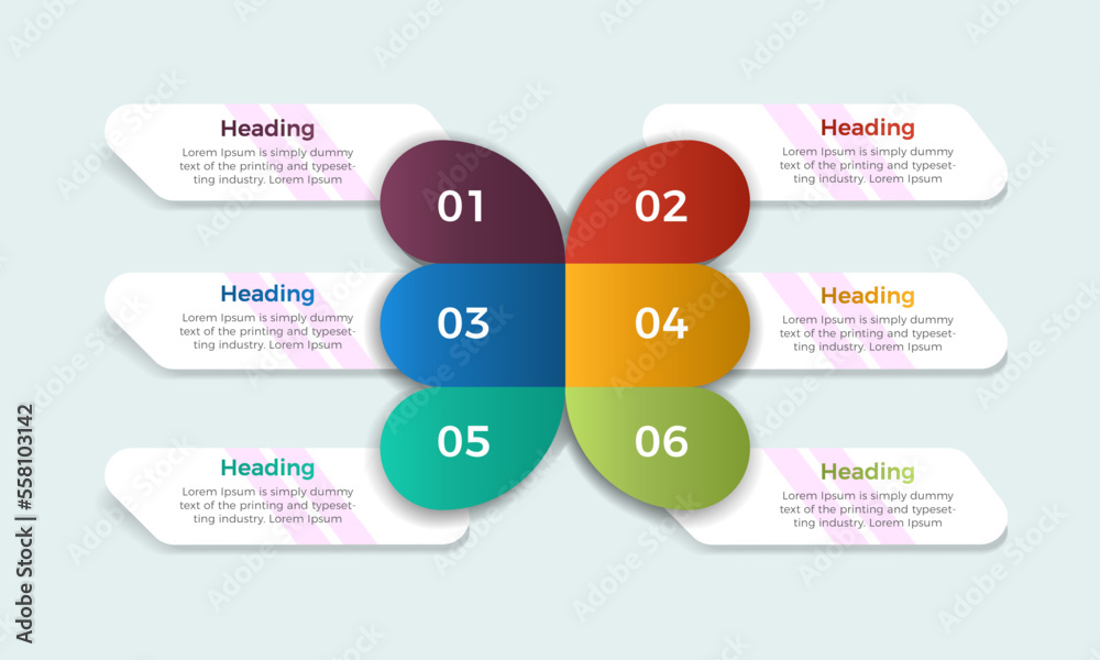 Concept of 6 steps vector of business development infographic design. Simple infographic Presentation design template Concept of 6 steps vector of business development infographic design. Simple infographic Presentation design template