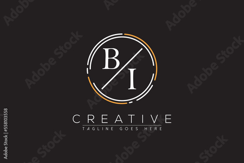 letter bi elegant and luxury Initial with circle frame minimal monogram logo design vector template