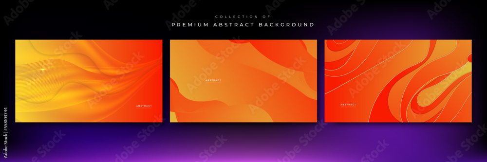 Set of 3D modern wave curve abstract presentation background. Luxury paper cut background. Abstract decoration, orange pattern, gradients, 3d Vector illustration. Shiny orange yellow background Set of 3D modern wave curve abstract presentation background. Luxury paper cut background. Abstract decoration, orange pattern, gradients, 3d Vector illustration. Shiny orange yellow background