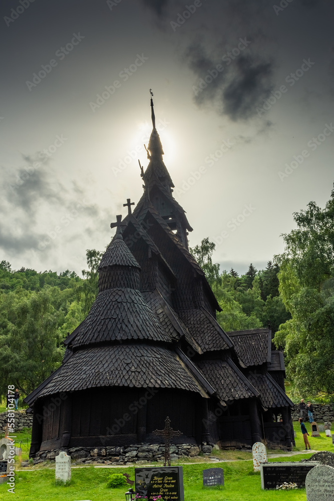 The ancient wooden church of Borgund, stavkirke more than 800 years old, Norway The ancient wooden church of Borgund, stavkirke more than 800 years old, Norway
