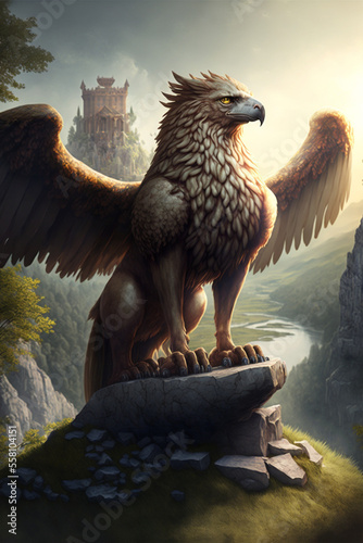 Generative AI illustration of legendary griffin also known as griffon or gryphon