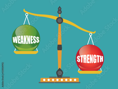 Strength and weakness balance on the scale. Vector illustration