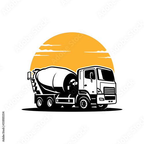 concrete mixer truck, construction vehicle illustration logo vector