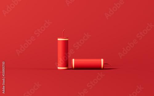 Firecrackers with red background, Red Spring Festival theme scene, 3d rendering.