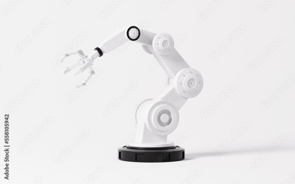Mechanical arm in the white background, 3d rendering. Mechanical arm in the white background, 3d rendering.