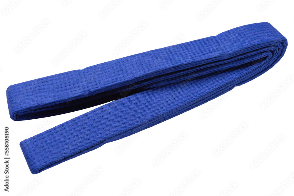 blue belt for sports kimono judo or karate, the belt is folded, isolate blue belt for sports kimono judo or karate, the belt is folded, isolate