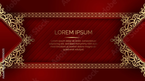 Red backgound with golden mandala ornament