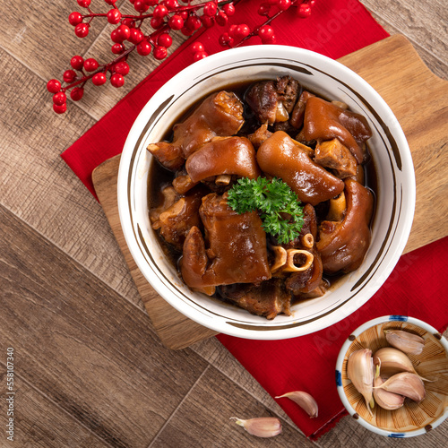 Canvas Print Taiwanese traditional food pork knuckle in a bowl for Chinese Lunar New Year meal